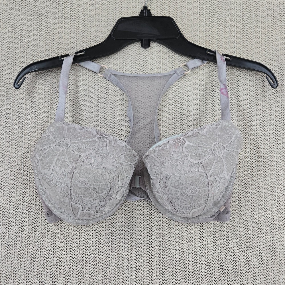 Victoria's Secret Bra Womens 36DD Purple Racerback Demi Floral Lace